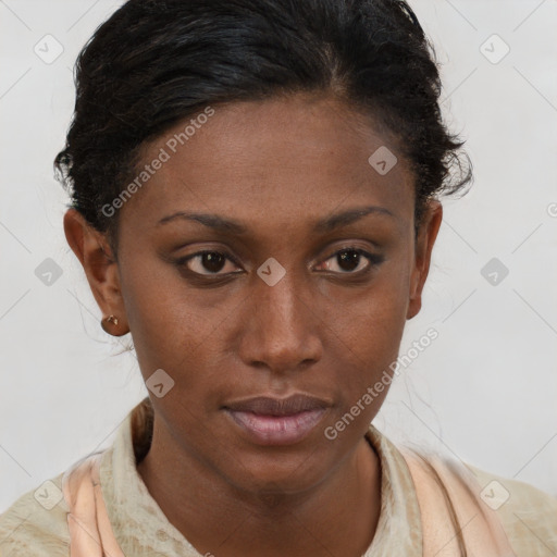 Neutral black young-adult female with short  brown hair and brown eyes