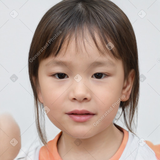 Neutral white child female with medium  brown hair and brown eyes