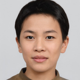 Neutral asian young-adult male with short  brown hair and brown eyes