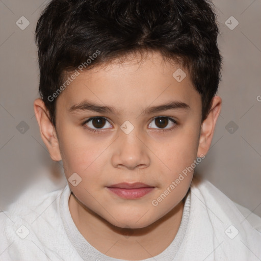 Joyful white child male with short  brown hair and brown eyes