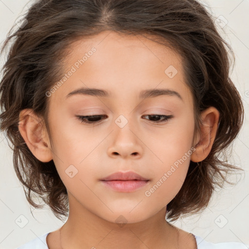 Neutral white child female with medium  brown hair and brown eyes