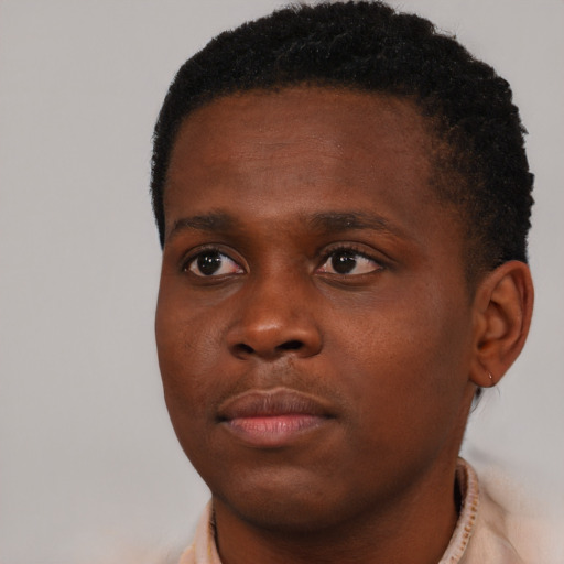 Neutral black young-adult male with short  brown hair and brown eyes