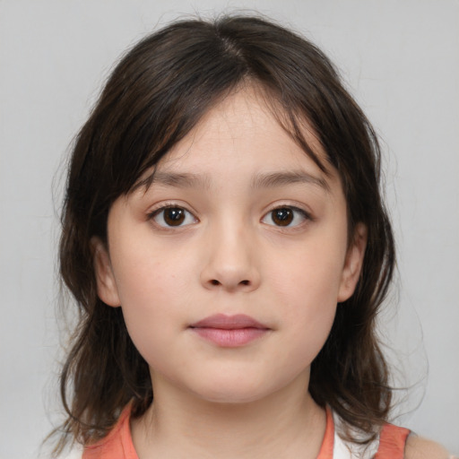 Neutral white child female with medium  brown hair and brown eyes