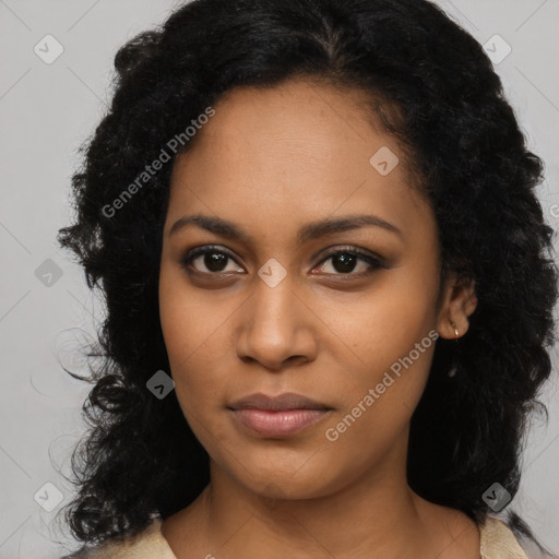 Neutral black young-adult female with long  black hair and brown eyes