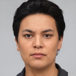 Neutral asian young-adult male with short  black hair and brown eyes