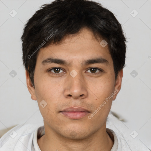 Neutral asian young-adult male with short  brown hair and brown eyes