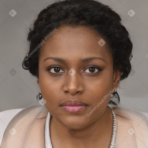 Neutral black young-adult female with short  brown hair and brown eyes