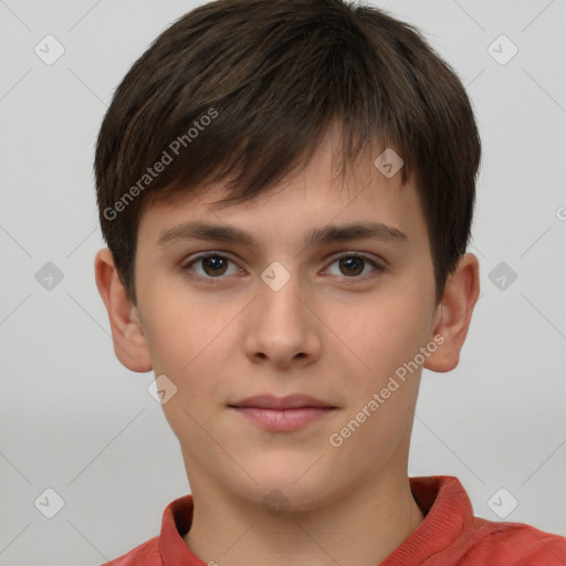 Neutral white child male with short  brown hair and brown eyes