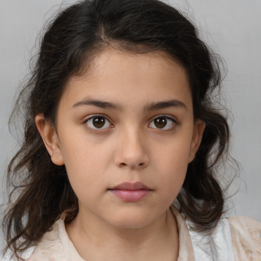 Neutral white child female with medium  brown hair and brown eyes