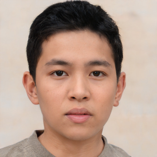 Neutral asian young-adult male with short  brown hair and brown eyes