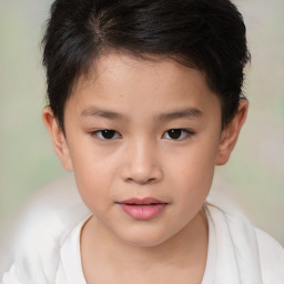 Joyful white child female with short  brown hair and brown eyes