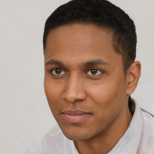 Neutral black young-adult male with short  brown hair and brown eyes