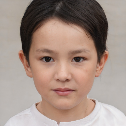 Neutral white child female with short  brown hair and brown eyes