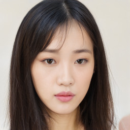 Neutral asian young-adult female with long  brown hair and brown eyes