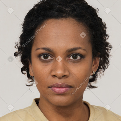 Neutral black young-adult female with short  brown hair and brown eyes