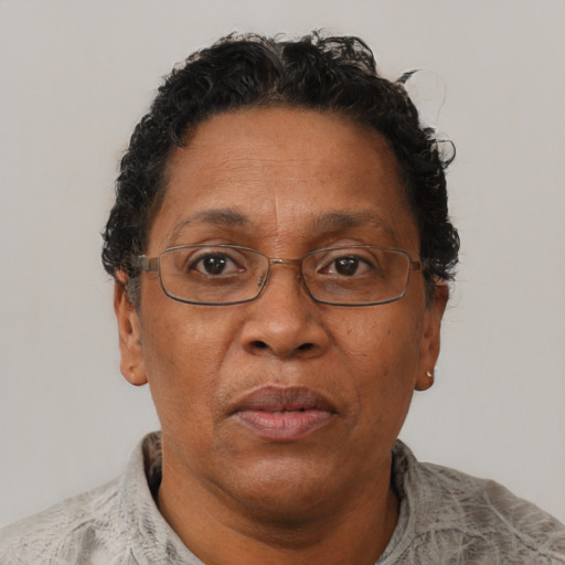 Neutral black adult female with short  brown hair and brown eyes