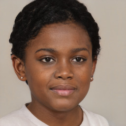 Neutral black young-adult female with short  brown hair and brown eyes