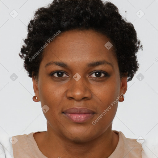 Neutral black young-adult female with short  brown hair and brown eyes