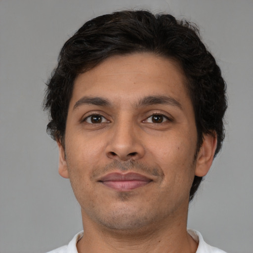 Neutral latino young-adult male with short  brown hair and brown eyes