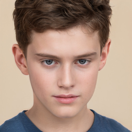 Neutral white child male with short  brown hair and grey eyes