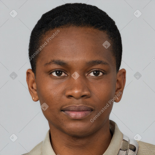 Neutral black young-adult male with short  brown hair and brown eyes