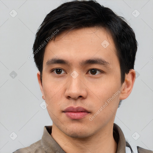 Neutral asian young-adult male with short  black hair and brown eyes