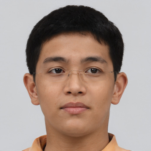 Neutral asian young-adult male with short  brown hair and brown eyes