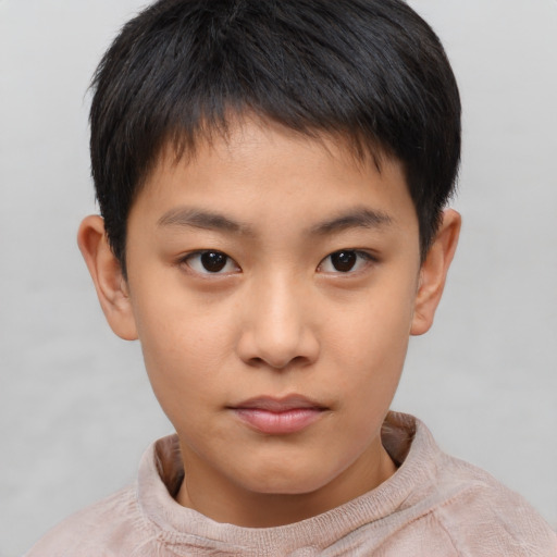 Neutral asian child male with short  brown hair and brown eyes