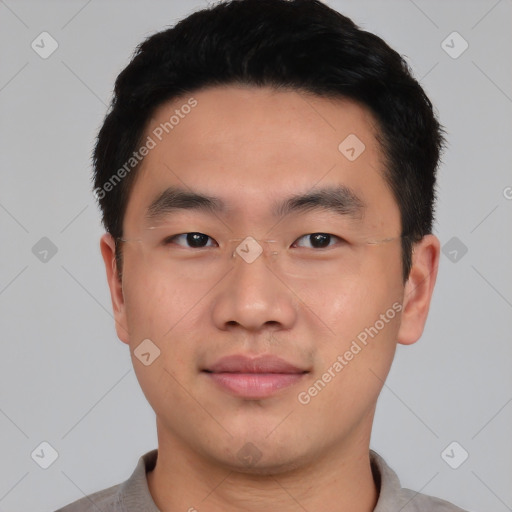 Neutral asian young-adult male with short  black hair and brown eyes