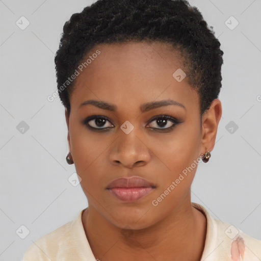 Neutral black young-adult female with short  brown hair and brown eyes