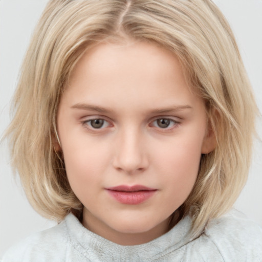 Neutral white child female with medium  brown hair and blue eyes