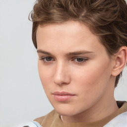 Neutral white young-adult female with short  brown hair and brown eyes