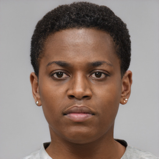 Neutral black young-adult female with short  brown hair and brown eyes