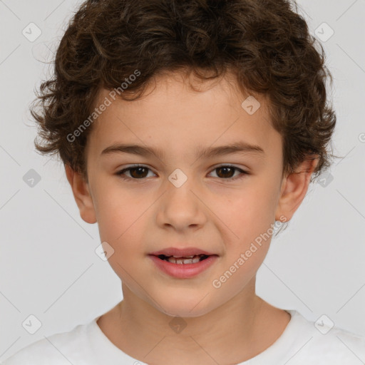 Joyful white child male with short  brown hair and brown eyes