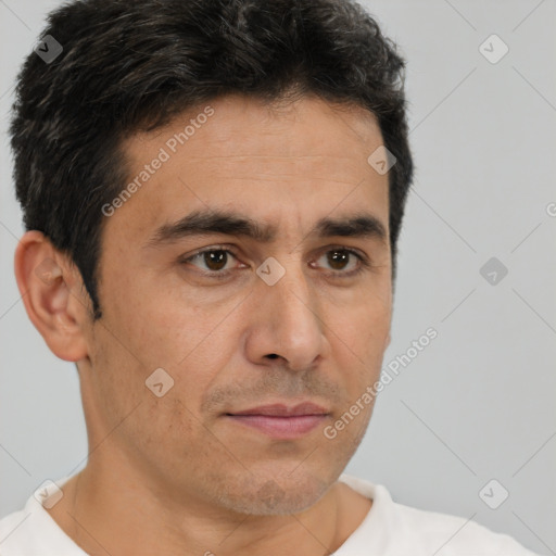 Neutral white adult male with short  brown hair and brown eyes