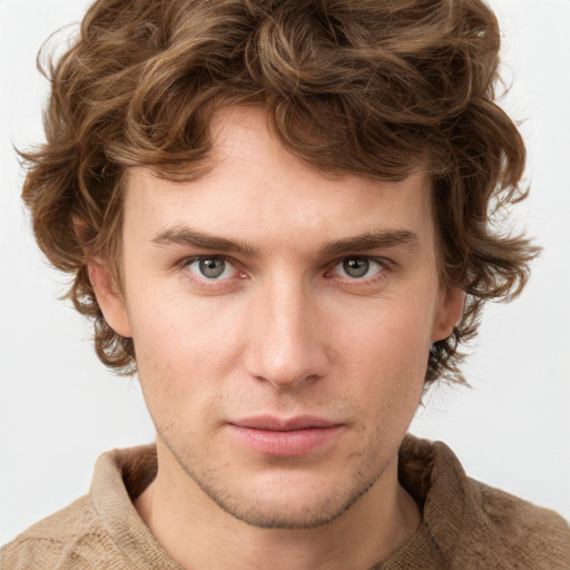 Neutral white young-adult male with medium  brown hair and blue eyes