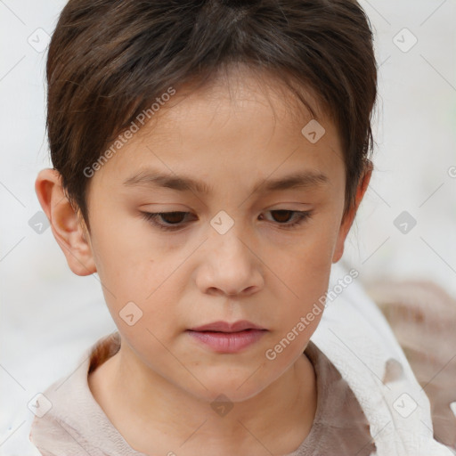 Neutral white child female with short  brown hair and brown eyes