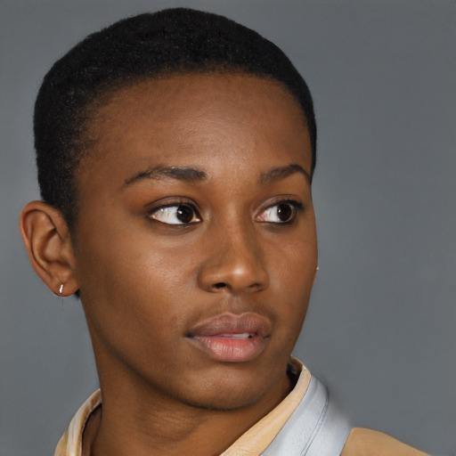 Neutral black young-adult female with short  brown hair and brown eyes