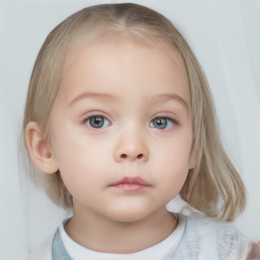 Neutral white child female with medium  brown hair and blue eyes