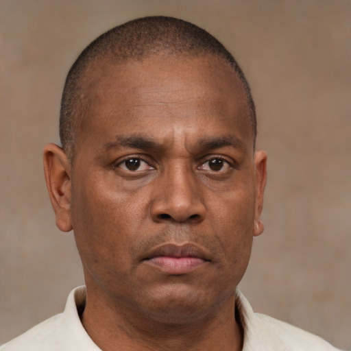 Neutral black adult male with short  brown hair and brown eyes