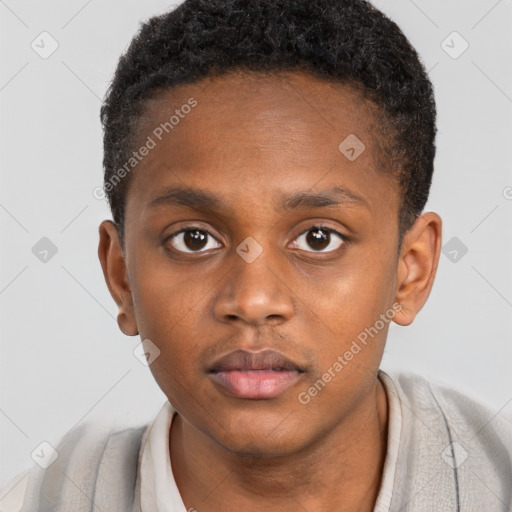 Neutral black young-adult male with short  brown hair and brown eyes