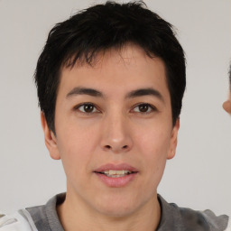 Neutral asian young-adult male with short  brown hair and brown eyes