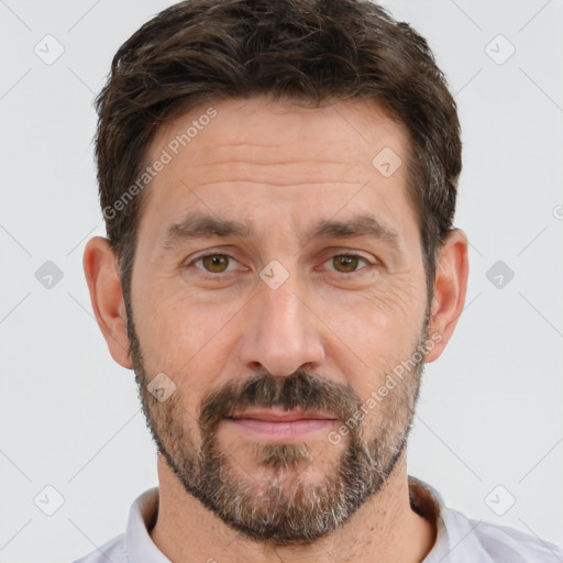 Neutral white adult male with short  brown hair and brown eyes