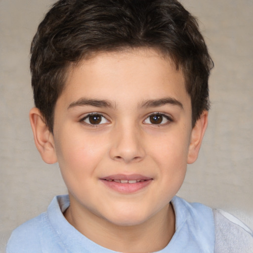 Joyful white child male with short  brown hair and brown eyes