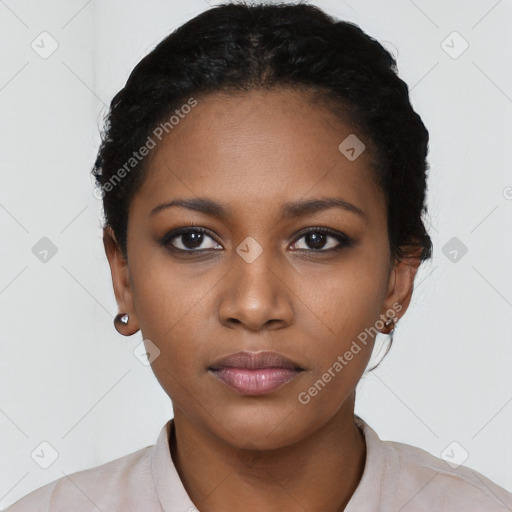 Neutral black young-adult female with short  black hair and brown eyes