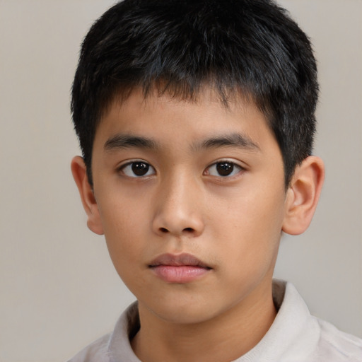 Neutral asian child male with short  brown hair and brown eyes