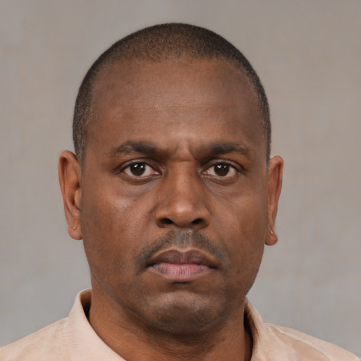 Neutral black adult male with short  brown hair and brown eyes