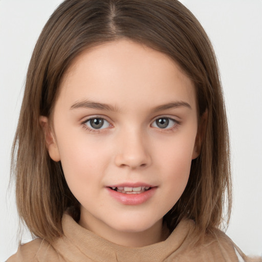 Neutral white child female with long  brown hair and brown eyes