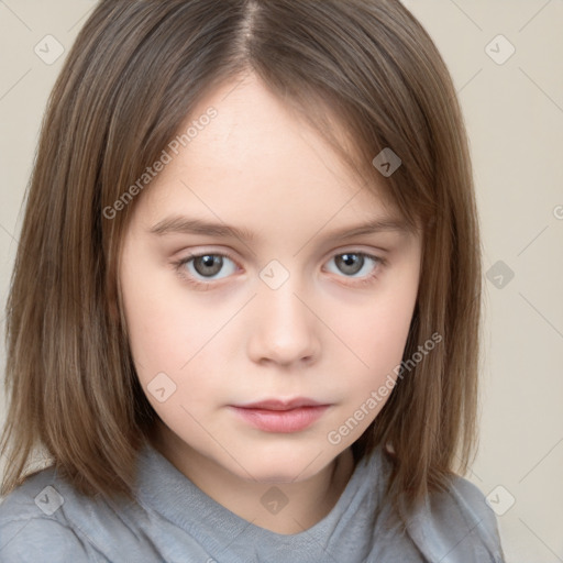 Neutral white child female with medium  brown hair and brown eyes