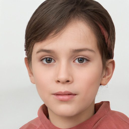 Neutral white child female with short  brown hair and brown eyes